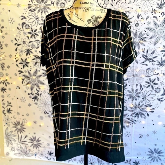 Black gold and silver blouse with stretch back - Picture 2 of 8